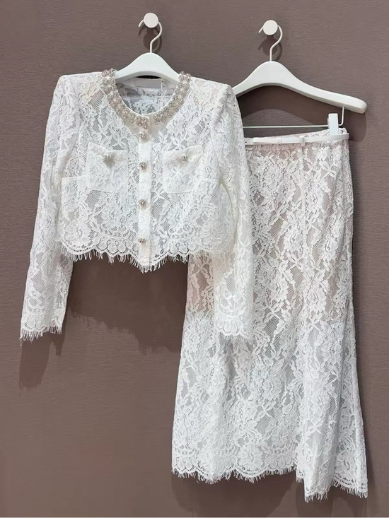 Self-Portrait Dresses & Skirts - Self-Portrait Elegant White Lace Skirt - Feminine Midi Skirt